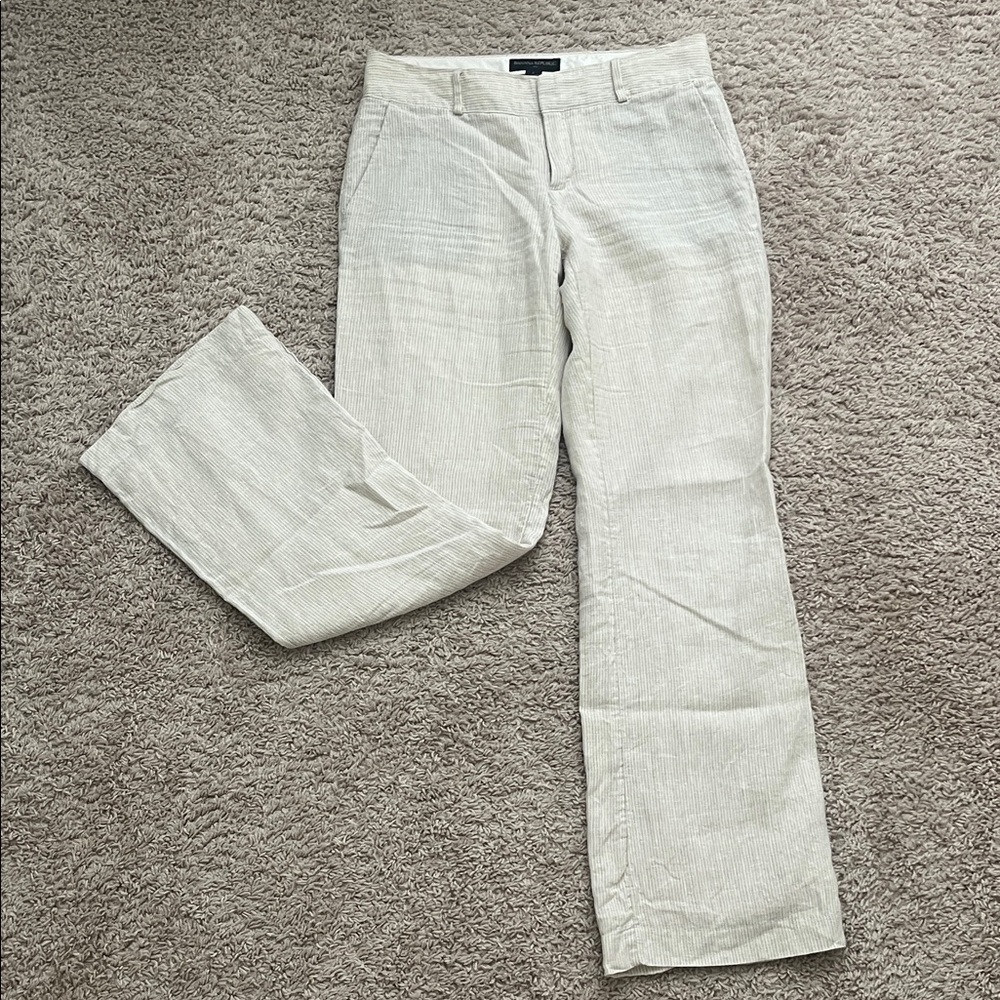 Light Beige Linen-Blend Straight Leg Pants